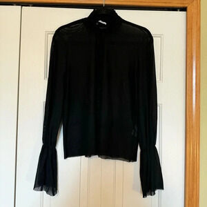 Zara Black Sheer Turtleneck With Long Bell Sleeve